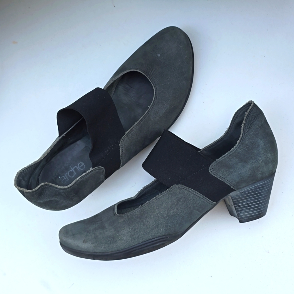 Arche France Comfort Mary Jane Pump Heels Black Leather Nubuck sz 40 / US 9